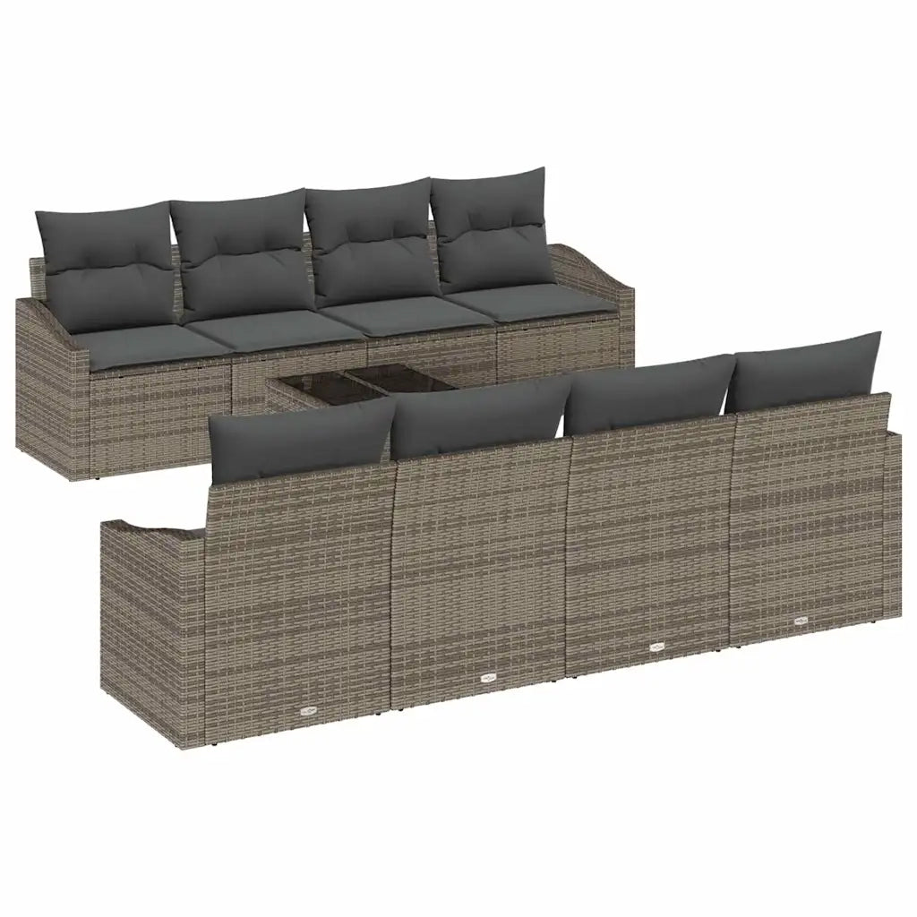 Set di divani con cuscino con cuscino 9 pcs Grigio polyrattan