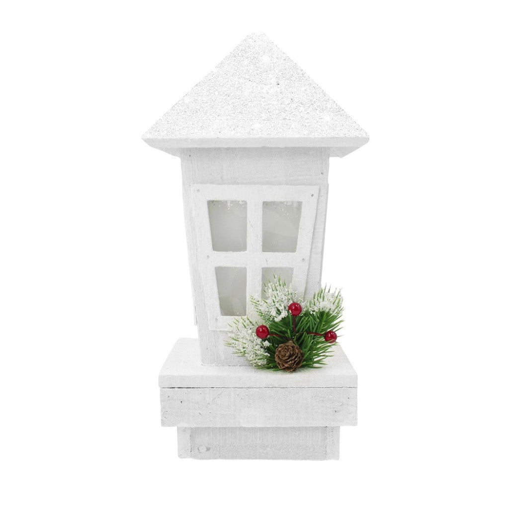Lanterna di Natale in legno con glitter e illuminazione