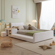 Letto imbottito 90x200 cm con scrivania; sgabello e ripiano in velluto bianco