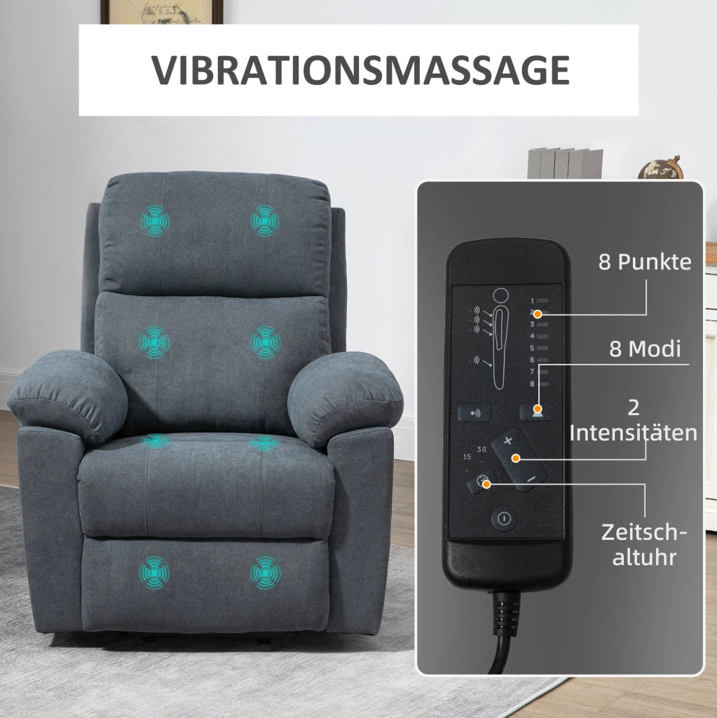 Poltrona Relax con Funzione Alzapersone, 8 Motori Vibranti e Telecomando, Grigia
