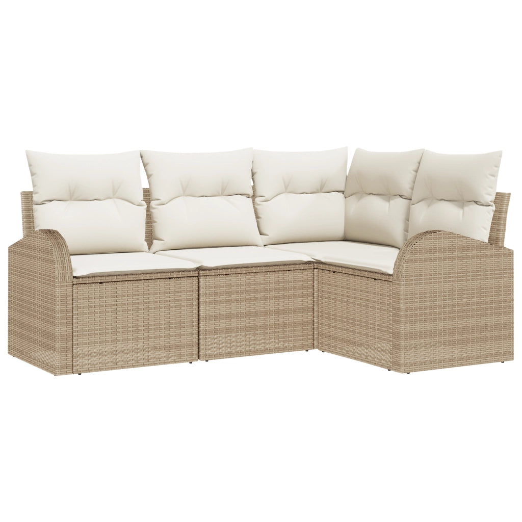 Set di Divani da Giardino 4 Pezzi con Cuscini Beige Rattan Polyrattan
