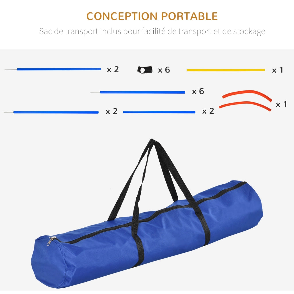 Set Attrezzatura Agility per Cani ¨C zephmum ¨C Pali Slalom, Ostacolo, Anello + Sacchetto Blu Giallo Rosso