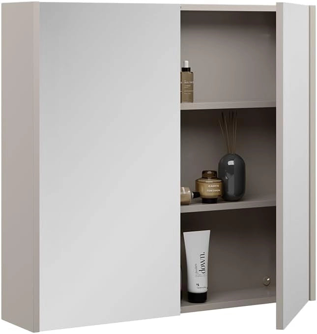 Specchio contenitore bagno Ruford, Cachemire, 80 x 75.8 cm con 2 porte a specchio, adatto per la conservazione salvaspazio di accessori da bagno