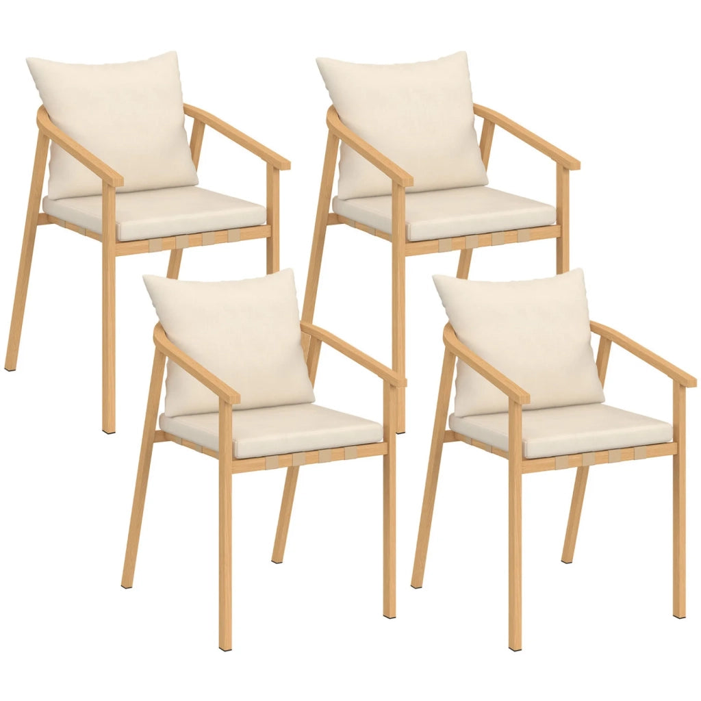 IDMarket - Set di 4 sedie da giardino MALTA con struttura in metallo effetto legno, cinghie e cuscini beige