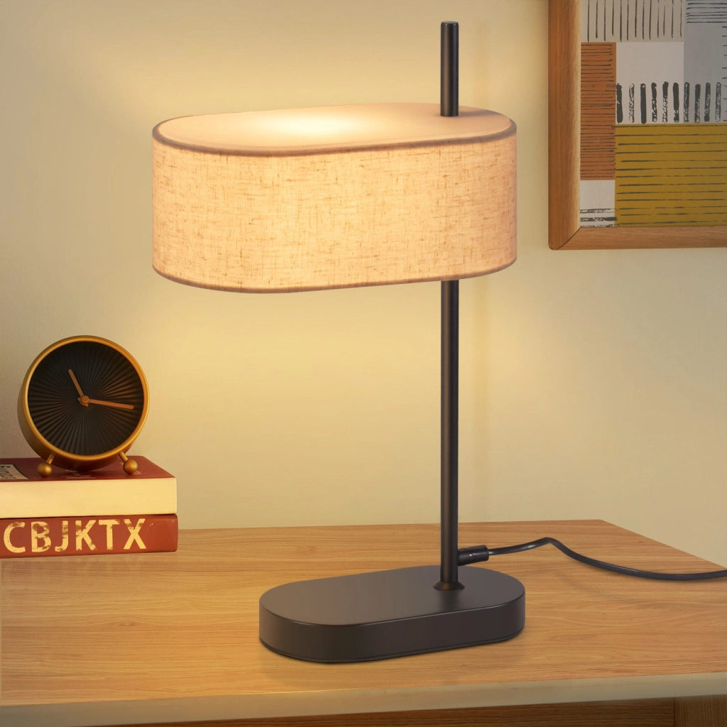 ZMH Lampada da tavolo nera E14 44.5cm paralume lino tessuto per soggiorno comodino
