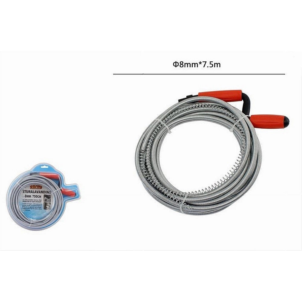 Trade Shop - Sturalavandino Molla Sturatubi Scarichi Spirale Per Disintasare Tubi 7.5mt 59949 -