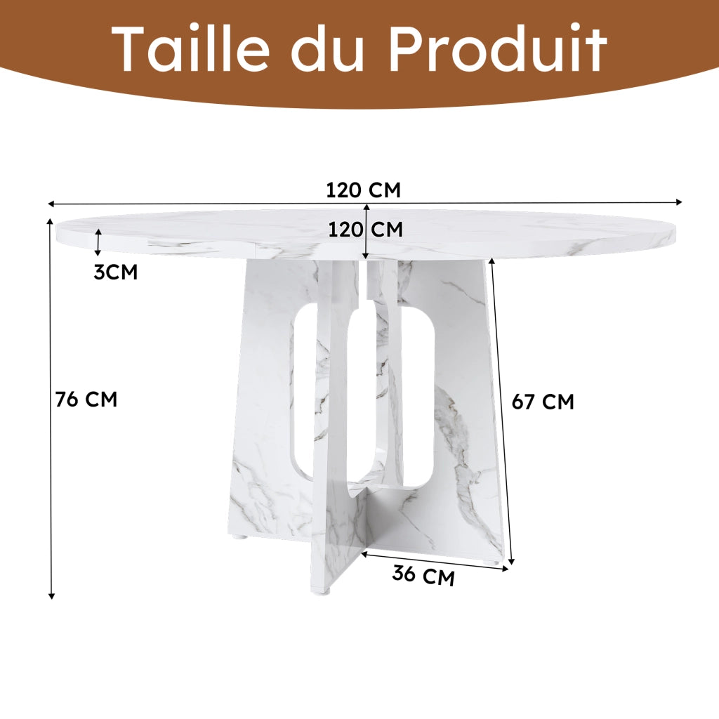 Tavolo da pranzo rotondo Ø 120 cm in MDF bianco effetto marmo, per 4-6 persone