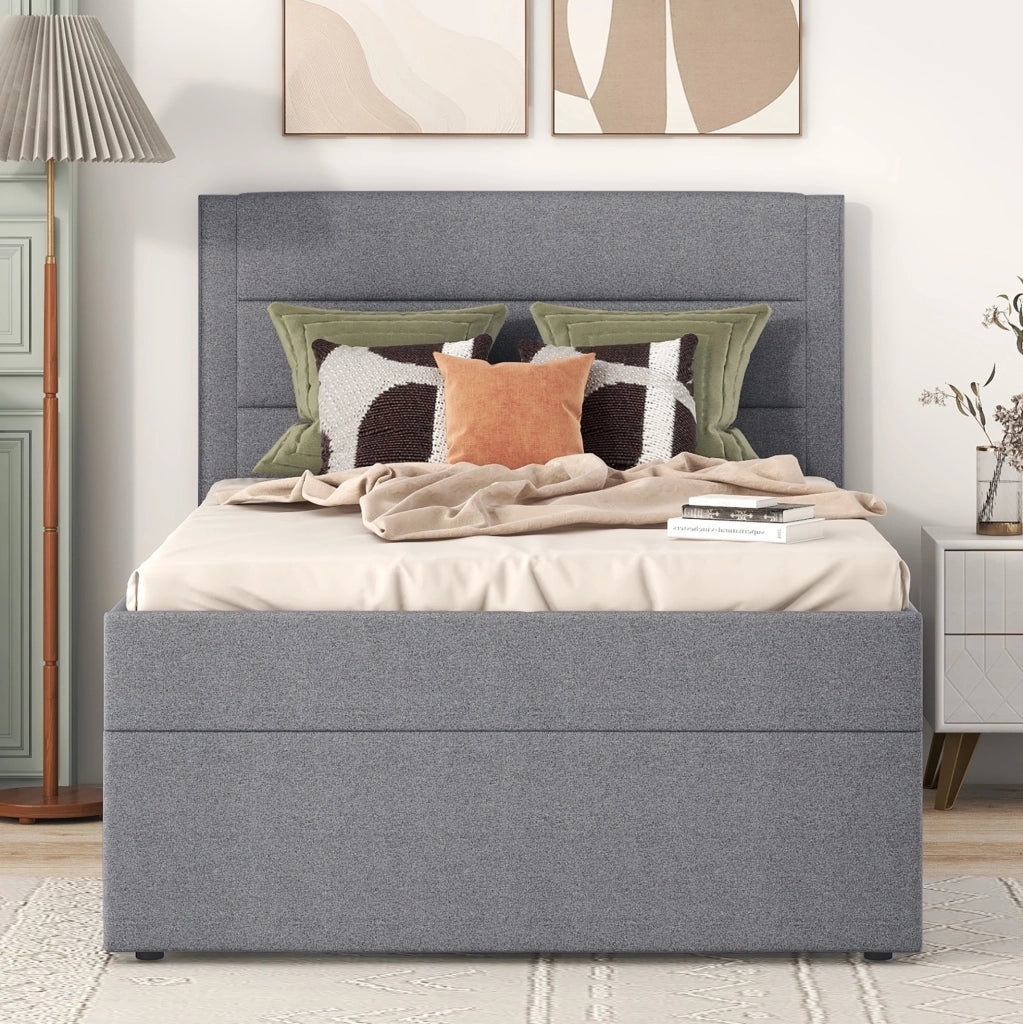 Letto singolo 90x200 cm con rete a doghe metallica e spazio sottoletto grigio