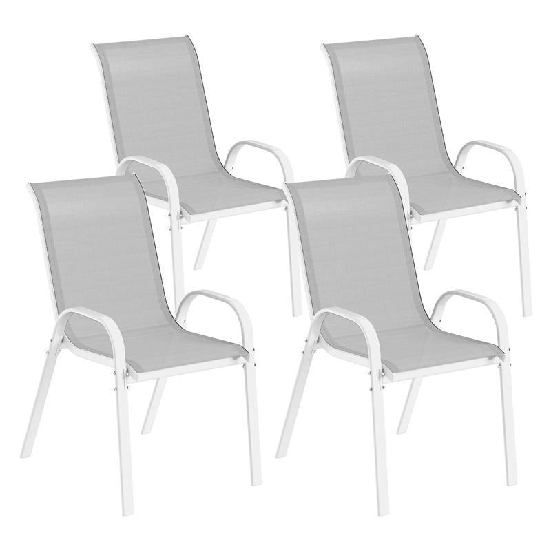 SET 4 SEDIE DA GIARDINO IMPILABILI CON BRACCIOLI CURVI, IN ACCIAIO E TESSUTO TRASPIRANTE, 54X71X93 CM, GRIGIO BIANCO