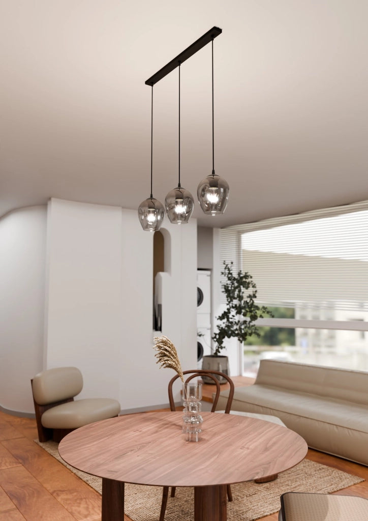 Lampada a sospensione Emibig Istar 3 3xE27 nera vetro