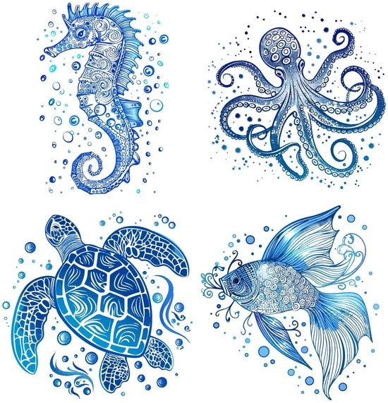 Decorazione per Finestre - Sticker per Finestre - Tema Oceano - Blu - Adatto per la Casa - 16 cm