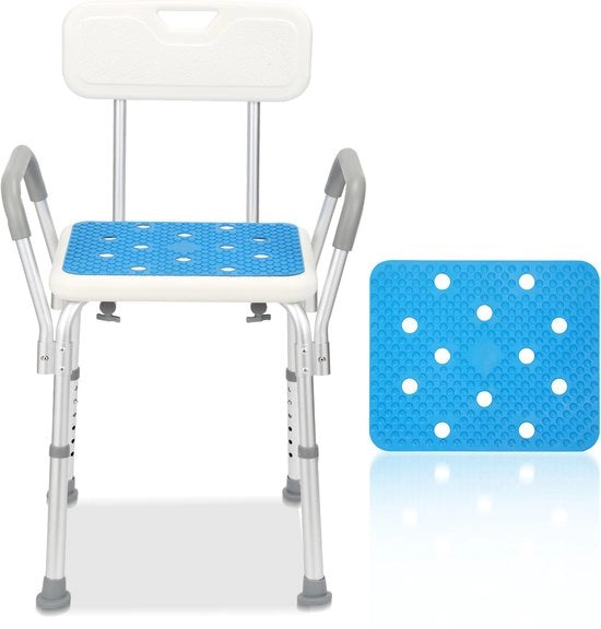 Sedia per doccia - Altezza regolabile - Con fori - Bianco 41 x 34 x 41-53 cm