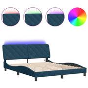 Letto matrimoniale | Letto per adulti | Giroletto con LED senza Materasso Blu 160x200 cm in Velluto