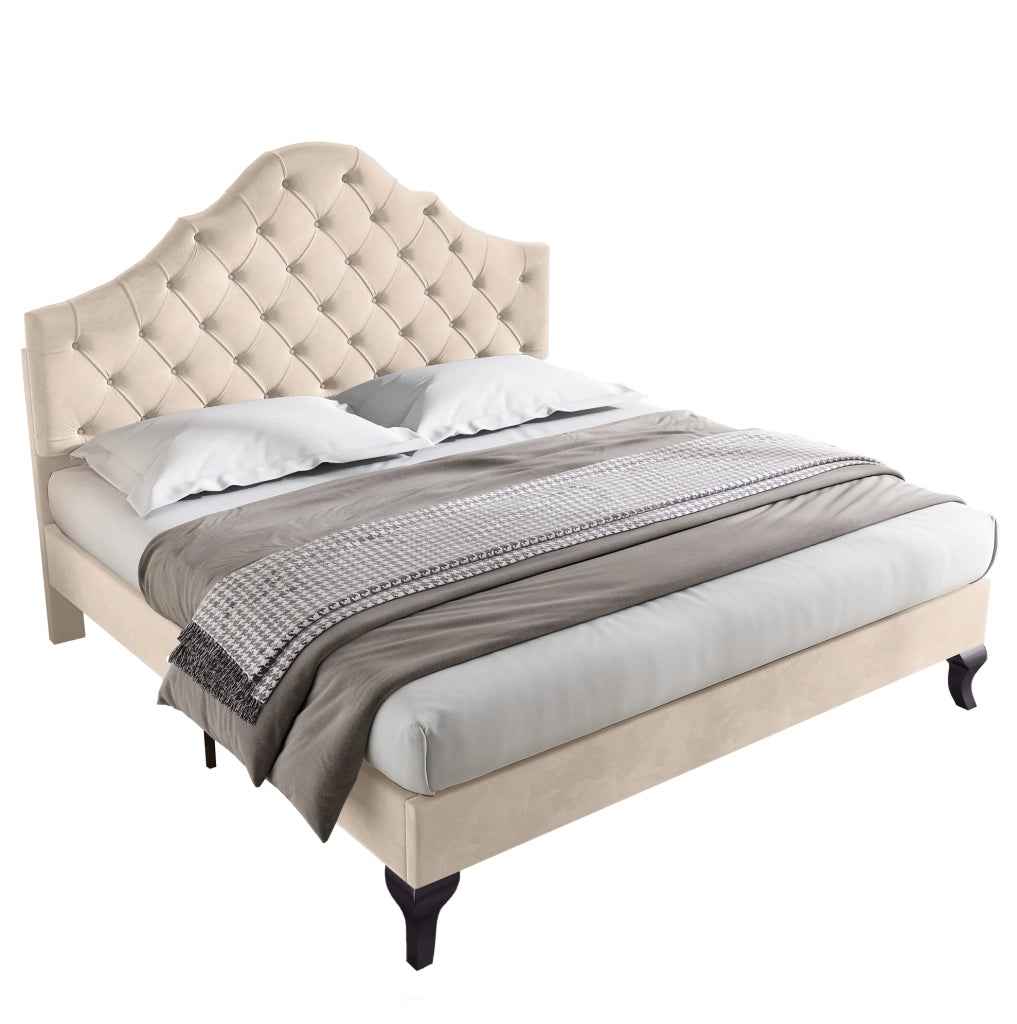 Letto imbottito 140x190 cm; testiera regolabile; velluto bianco sporco