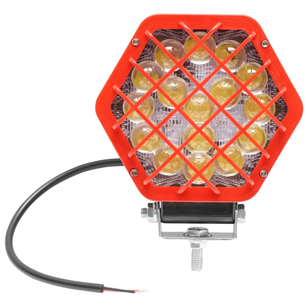 Lampada esagonale con griglia di plastica rossa, 16 LED, DC 10-60V, 48W, angolo 30°
