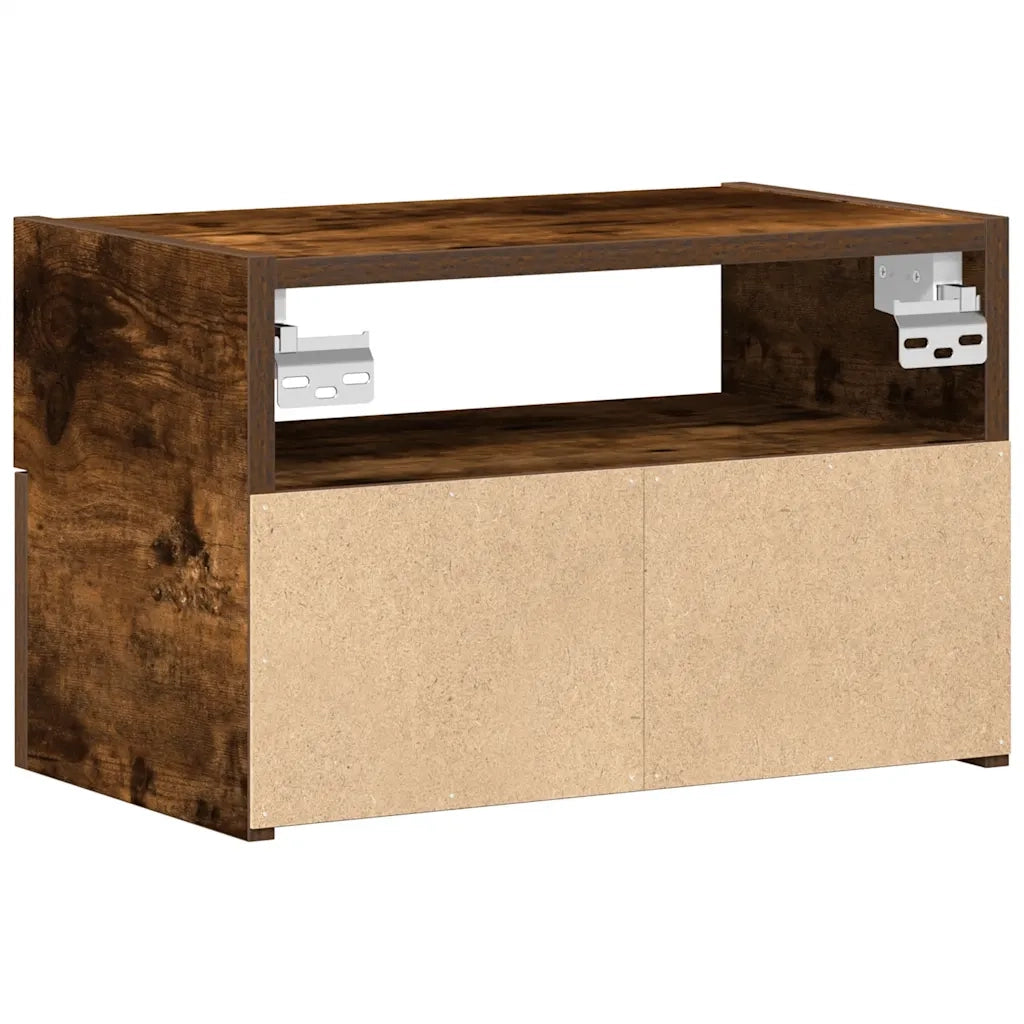 Set di 2 Comodini | Armadio da Notte | Mobiletto da notte a Muro Rovere Fumo 45x26x28,5 cm