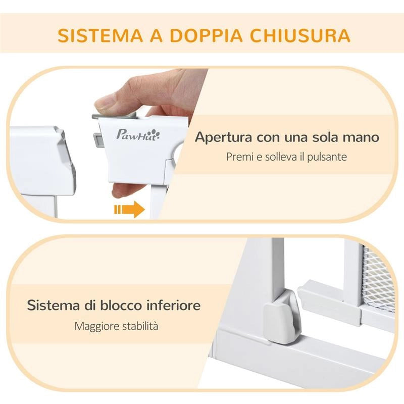 CANCELLINO PER CANI ESTENSIBILE A PRESSIONE CON CHIUSURA AUTOMATICA PER SPAZI DA 75-103CM, BIANCO