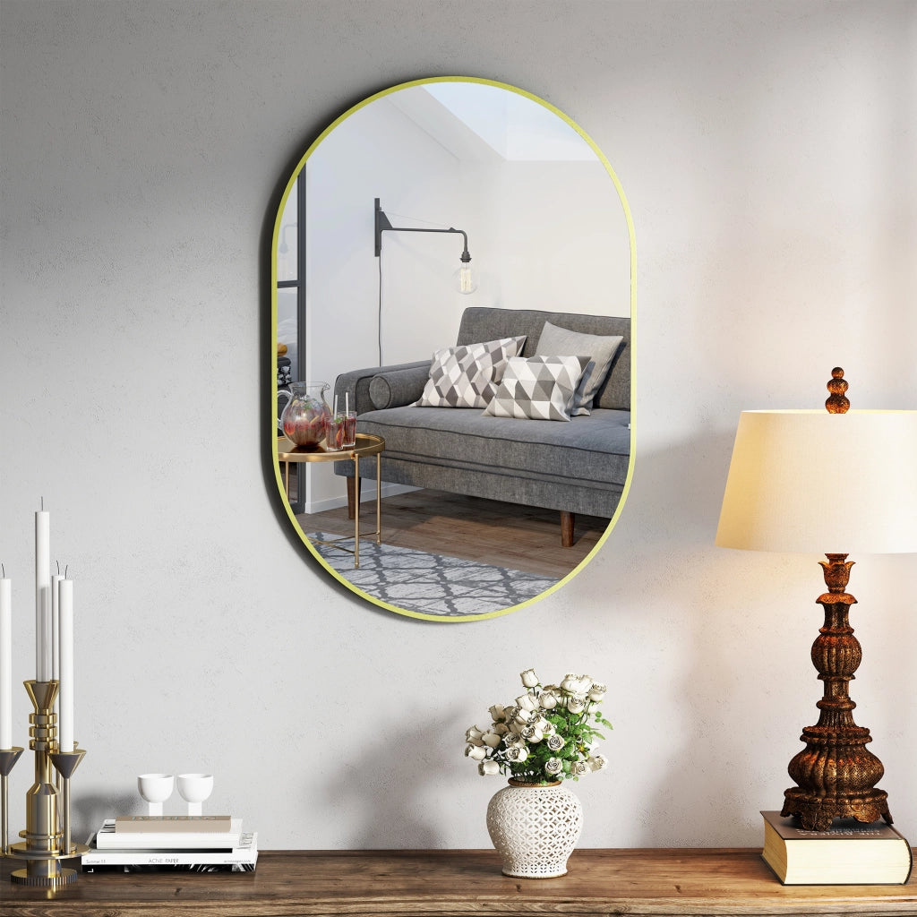 Specchio da Bagno Ovale con Cornice Alluminio ¨C zephmum ¨C Dorato 60x90 cm