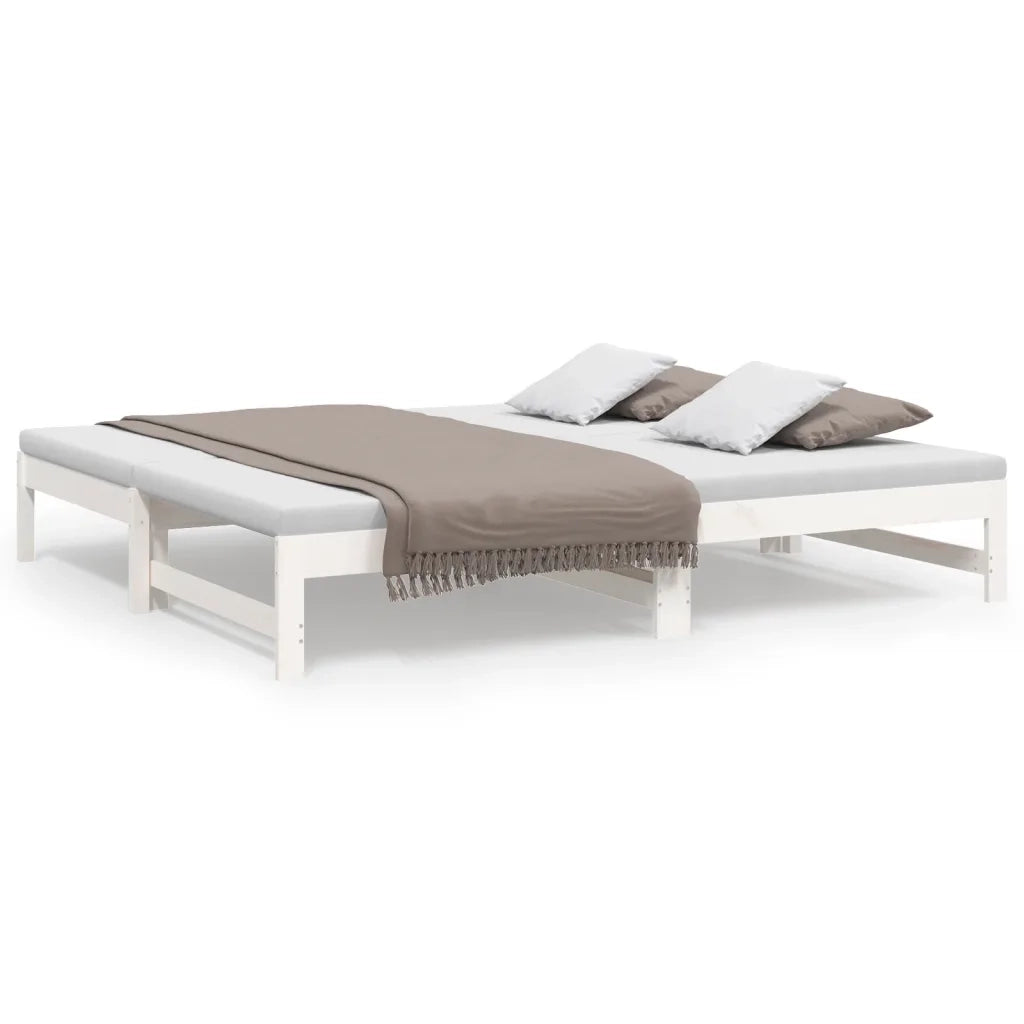 Letto matrimoniale | Letto per adulti | Dormeuse Estraibile Bianca 2x(75x190) cm Legno Massello di Pino
