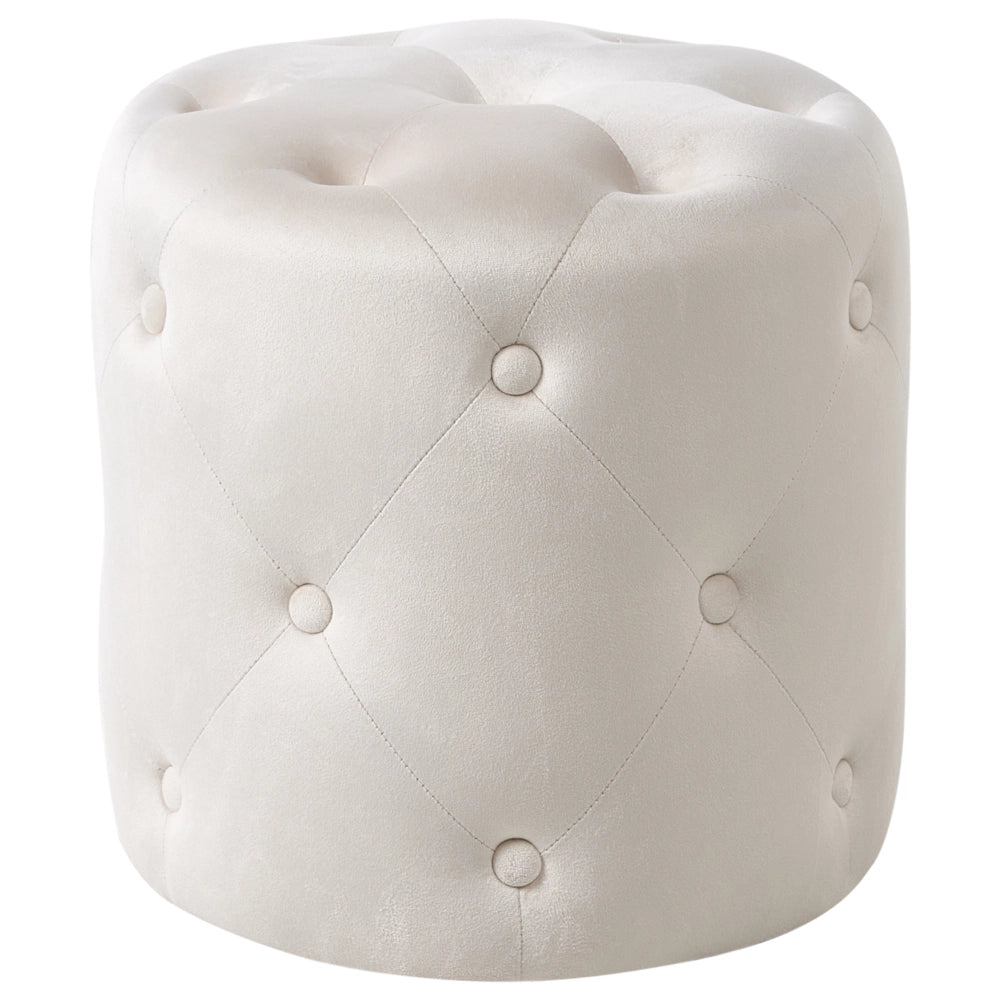 Pouf elegante in velluto di colore bianco sporco trapuntato stile classico moderno
