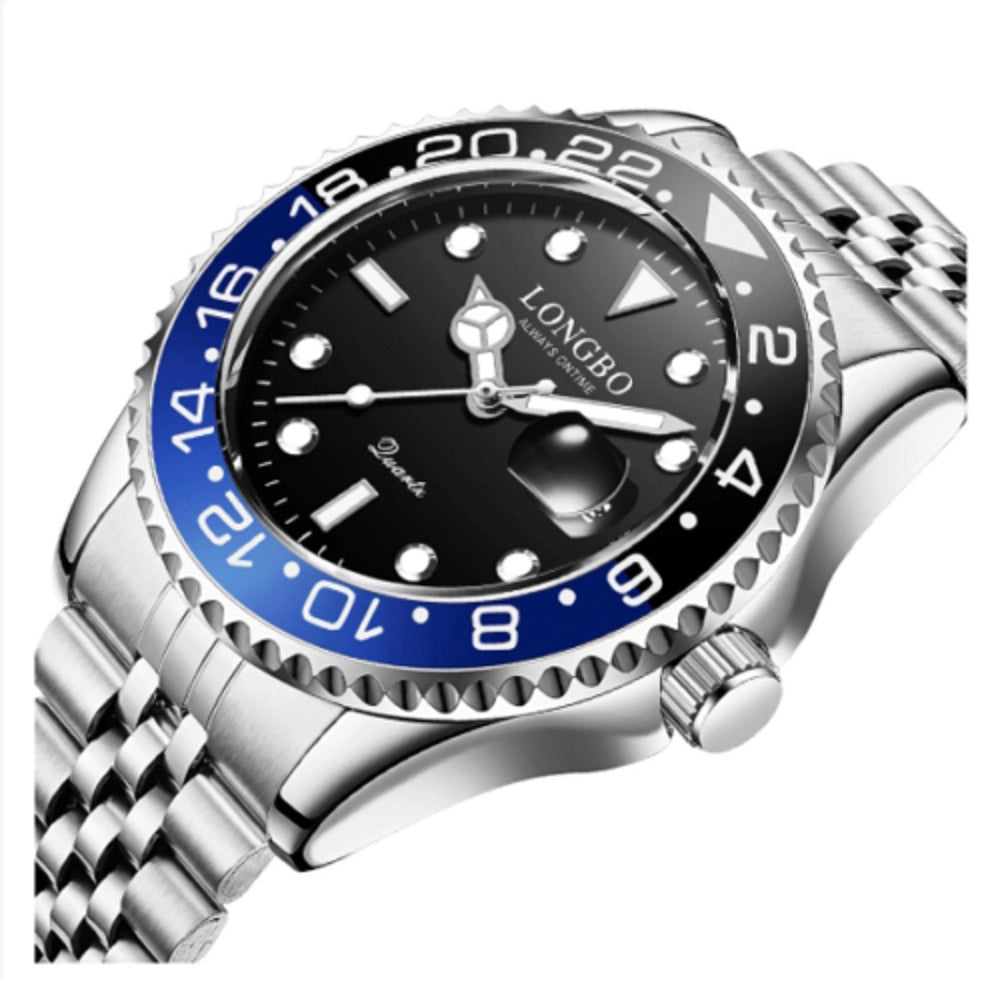 Trade Shop - Orologio Polso Uomo Acciaio Quarzo Silver Blu Nero Nautica Mare Longbo Subacqueo -