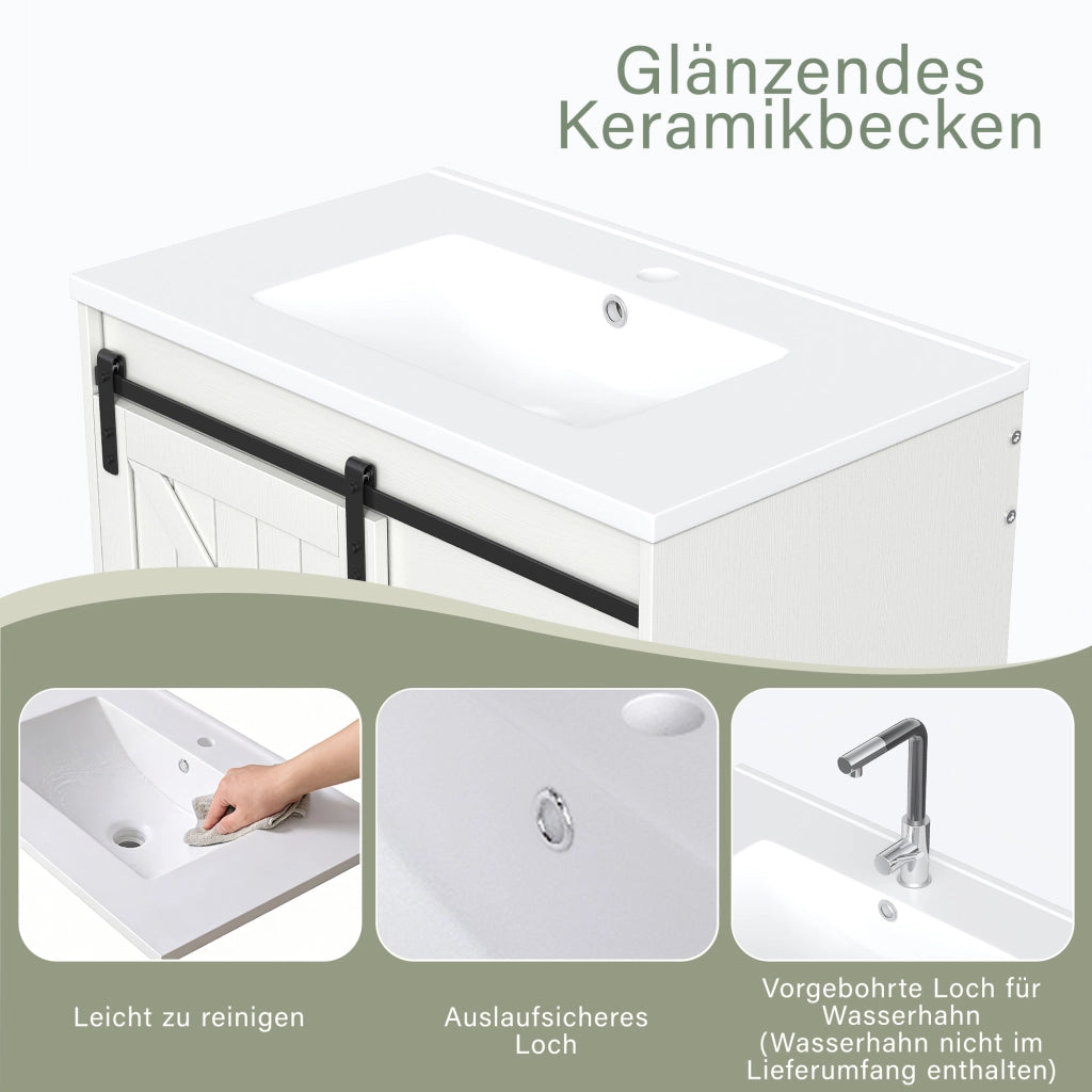 MOBILE BAGNO con lavabo in ceramica 76x46,5x87,5 cm Bianco in MDF