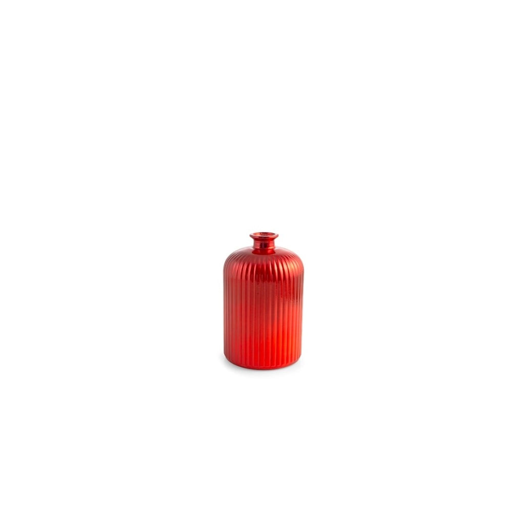 Vaso in vetro RYC a righe rosso/metallo h23