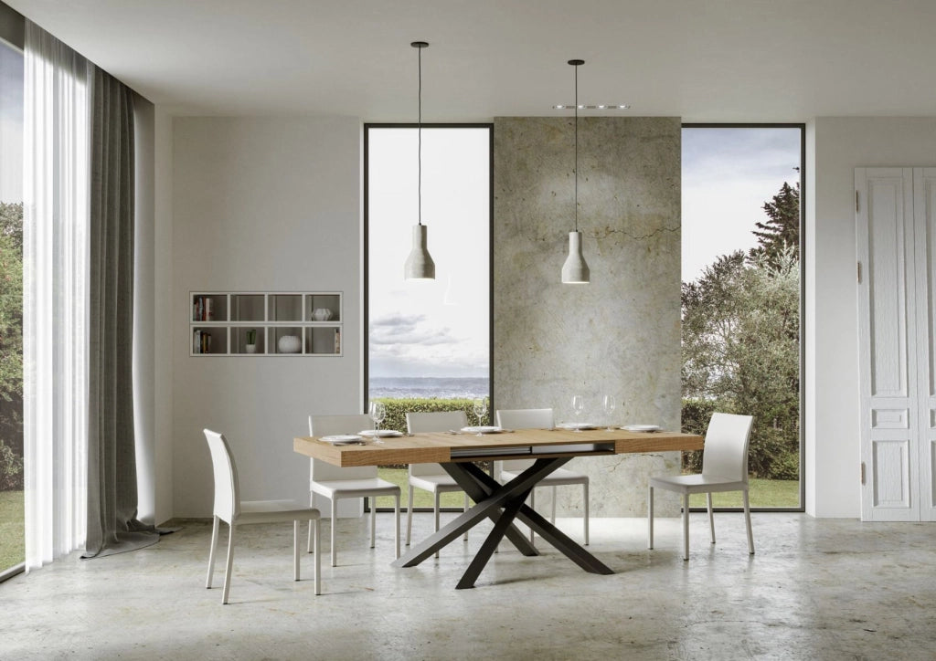Tavolo Allungabile 120-380x90x77 cm Volantis Quercia Natura Telaio Antracite