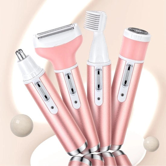 Epilatore per Viso 4 in 1 Ricaricabile per Donne - Ossigenazione - Depilazione del Naso - Depilazione delle Sobrie - Epilatore - Capo Ricaricabile e Lavabile Rosa