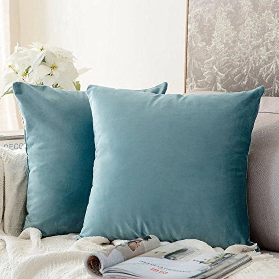 Set di 2 cuscini decorativi in flanella senza riempimento - Cuscini decorativi con chiusura a zip nascosta - Blu-verde 20 x 20 pollici 50 x 50 cm
