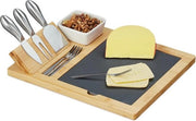 Tavolo per formaggi a 3 pezzi - 4 forchette da servizio - piatto di bambù - tavolo da aperitivo naturale/nero - servizio di formaggi elegante