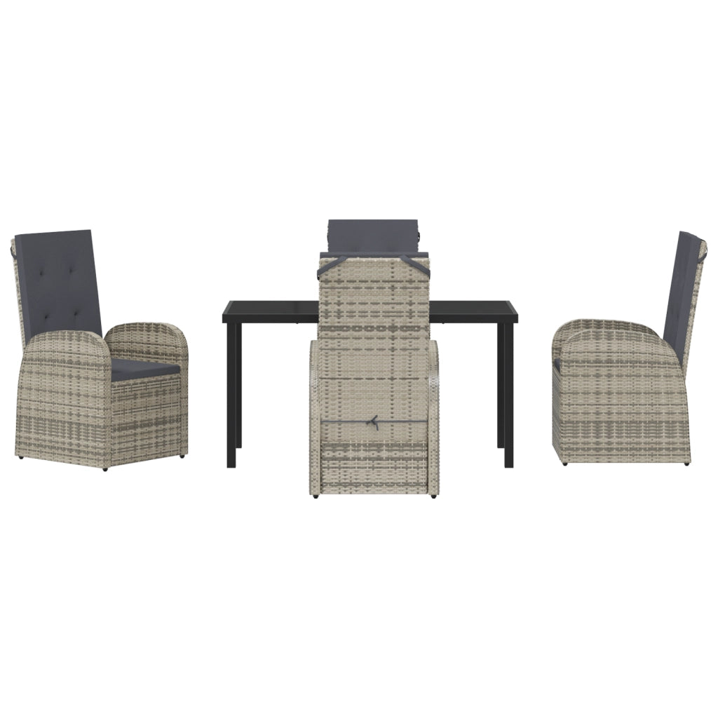 Set da pranzo da giardino a 5 pezzi con cuscini grigio in polyrattan