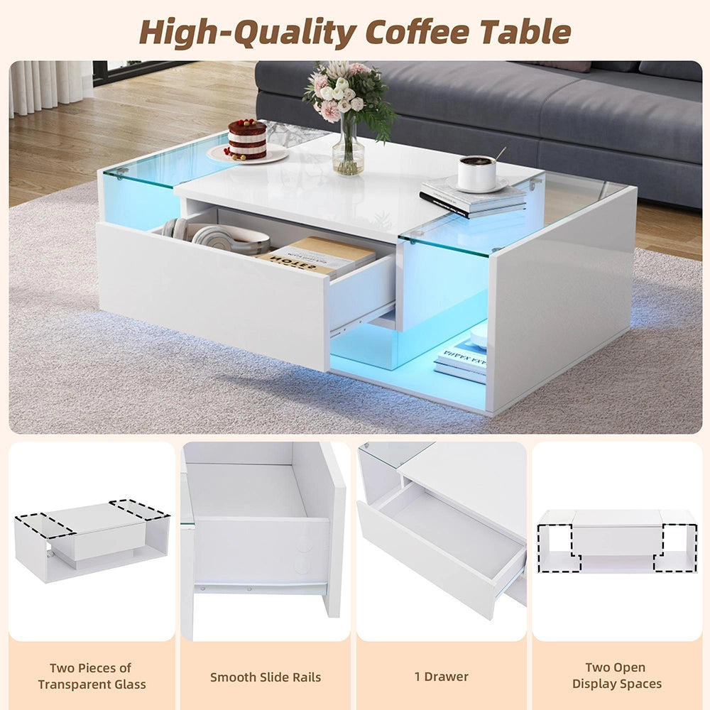 Tavolino minimalista - Xylo - 100x50cm vetro LED bianco
