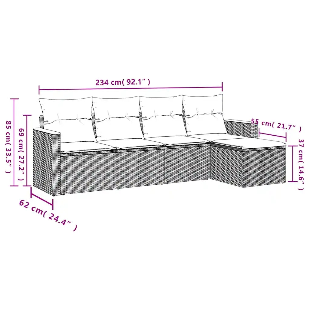 Set Divani da Giardino 5 pz con Cuscini Nero in Polyrattan 3225917