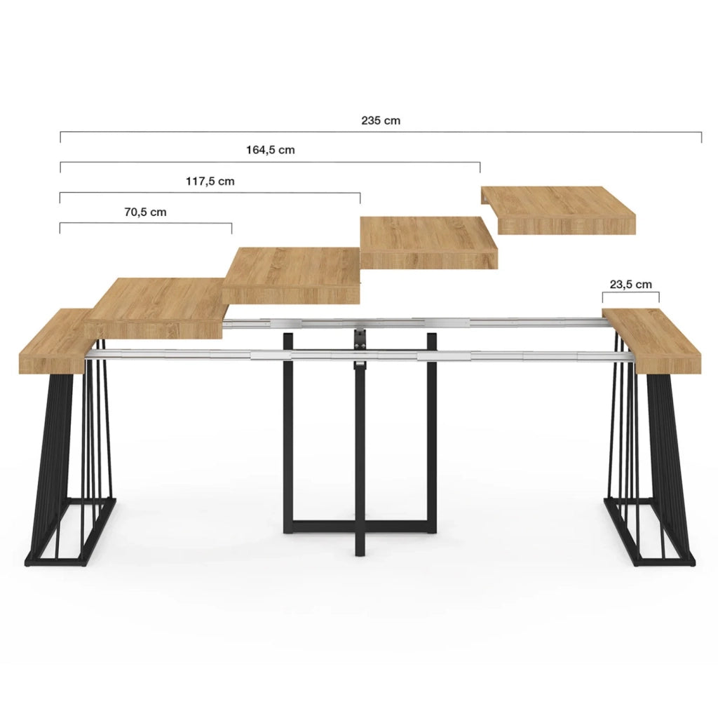 IDMarket - Consolle allungabile YUNA, 10 posti, 235 cm, con piano in legno e gamba in filo metallico nero