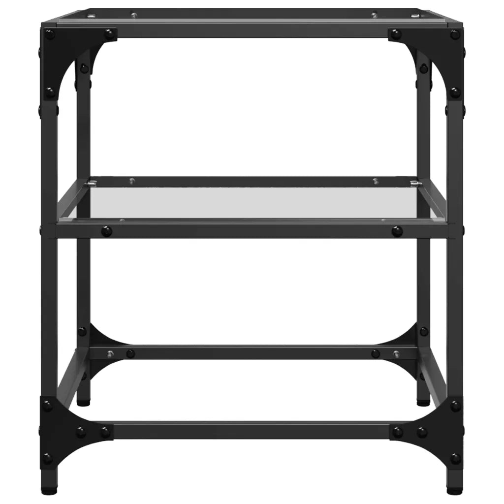 Tavolino Salotto con Piano Vetro Trasparente-Tavolino da soggiorno 40x40x45cm Acciaio
