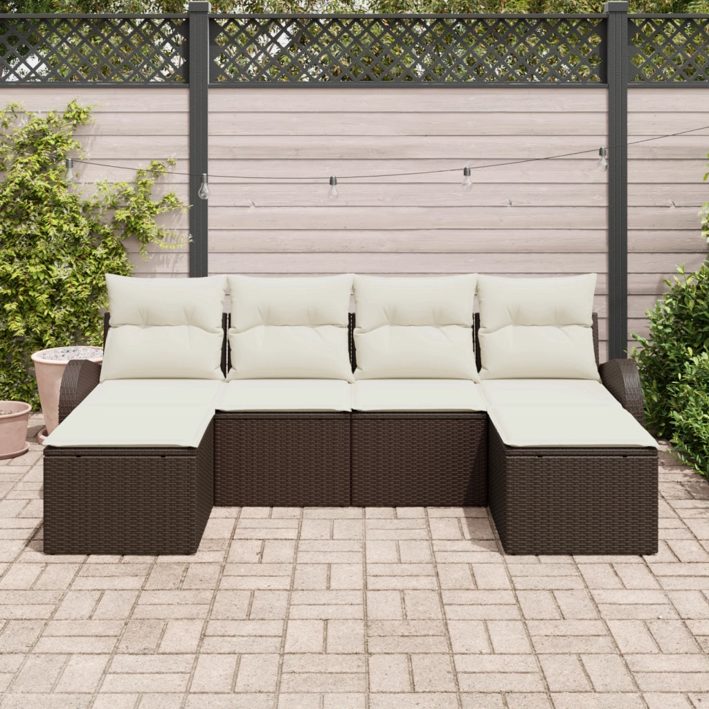 Set Divano Giardino  6 Pezzi con Cuscini Marrone Polyrattan