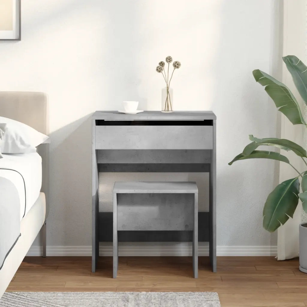 Toeletta | Tavolo da Trucco e Sgabello Grigio Cemento 60x40x113,5 cm