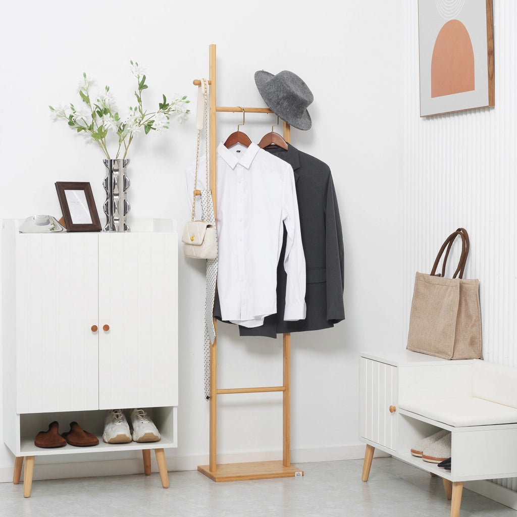 Appendiabiti da Terra in Bamb¨´ ¨C Xylo ¨C Naturale con Ganci e Barre 36x24x168 cm