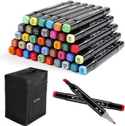 Set di Pennarelli Grafici Premium a Doppia Banda con 40 Colori Neri e Tasca Portatile