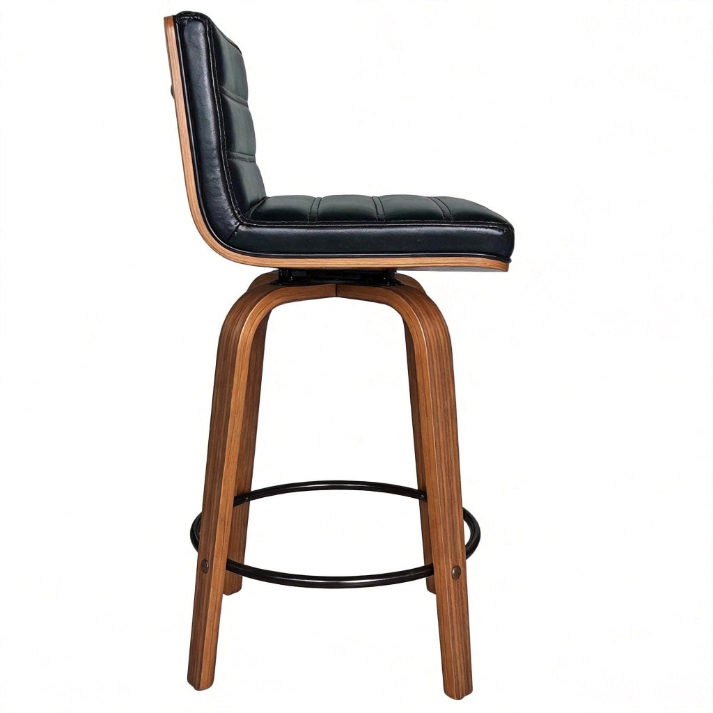Sgabello da bar girevole 360° in ecopelle con schienale ergonomico e poggiapiedi per cucina metallo e legno nero