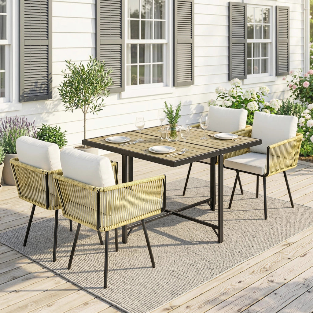 Set Giardino 5 Pezzi Tavolo Legno Plastica ¨C zephmum ¨C Grigio