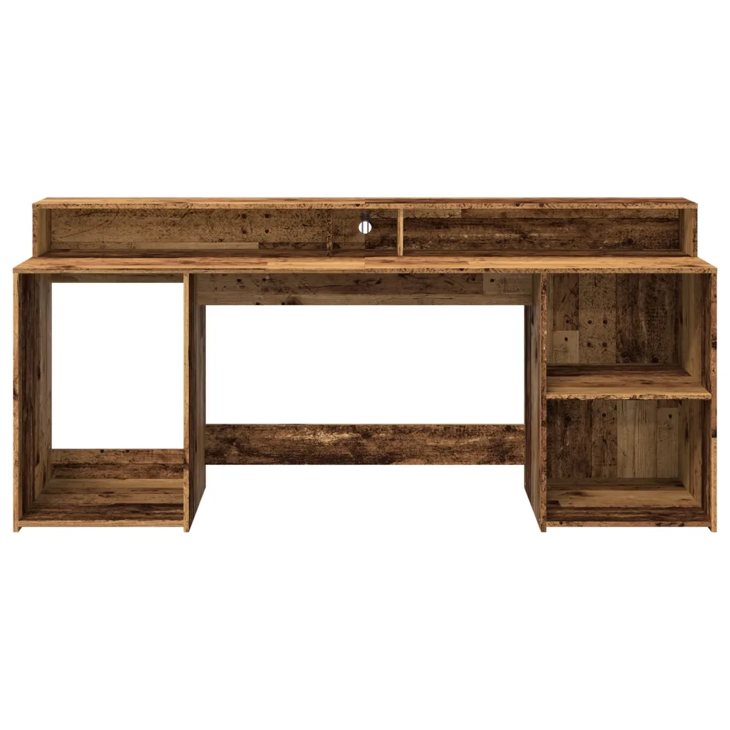 Scrivania con Luci LED Legno Antico 200x55x91 cm in Truciolato