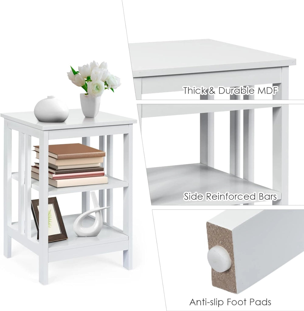 Comodino da Letto, a 3 Ripiani, Tavolino Laterale in Legno, Multiuso e Moderno, Struttura a Righe, Arredo da Camera, Soggiorno e Ufficio, Portata di 20 kg, 40x40x61 cm, 4 Colori