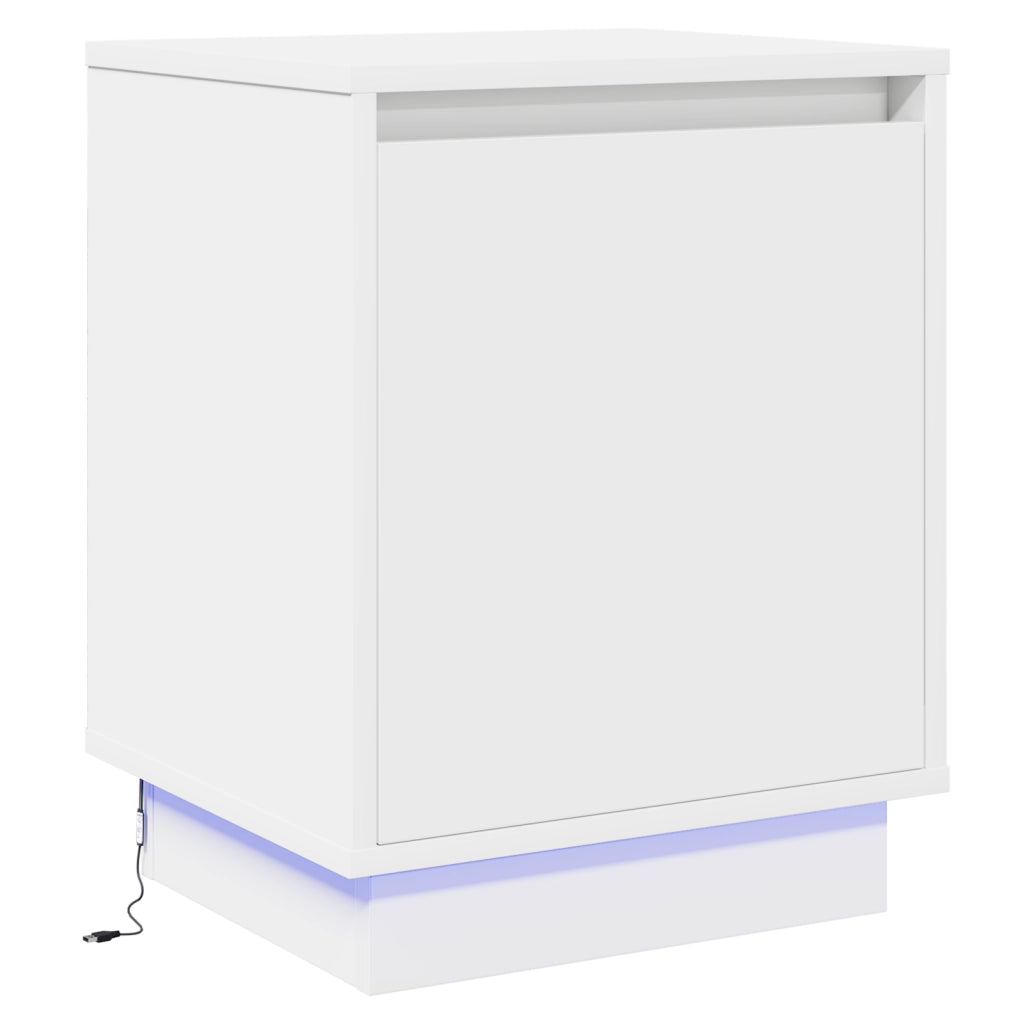 Comodino con luci LED Bianco 39x34,5x50 cm