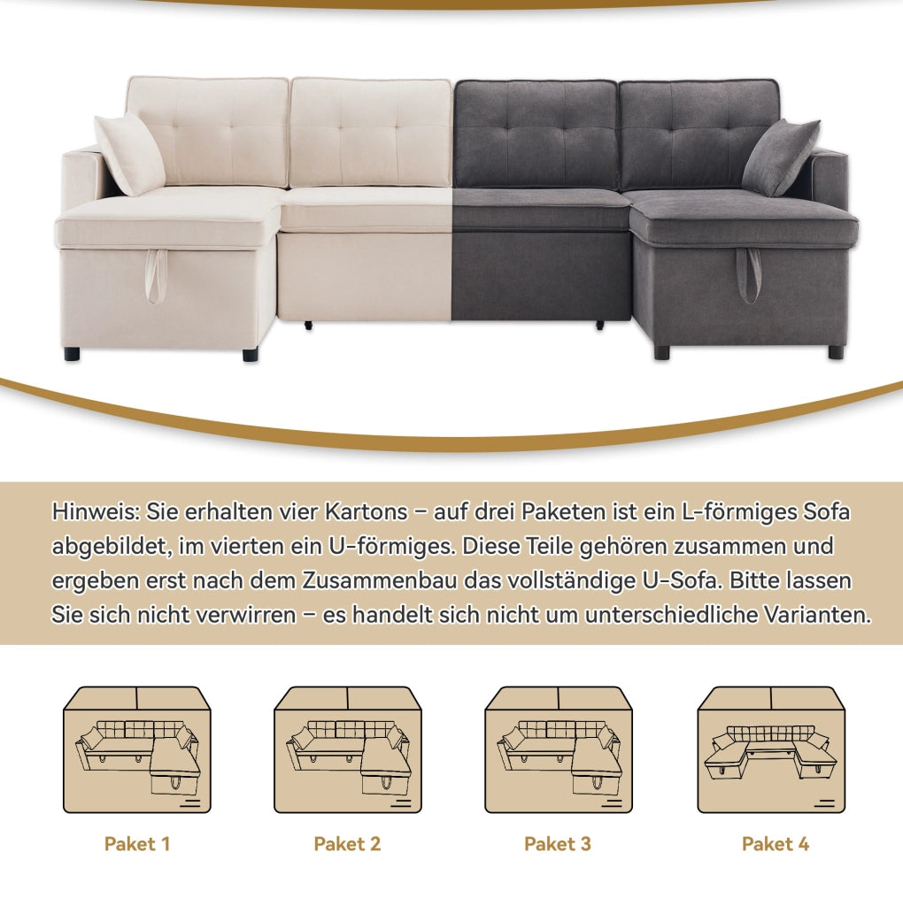 Divano letto angolare a U grigio 270 cm con contenitore