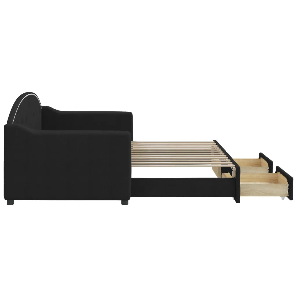 Divano Letto Estraibile con Cassetti Nero 80x200 cm in Tessuto