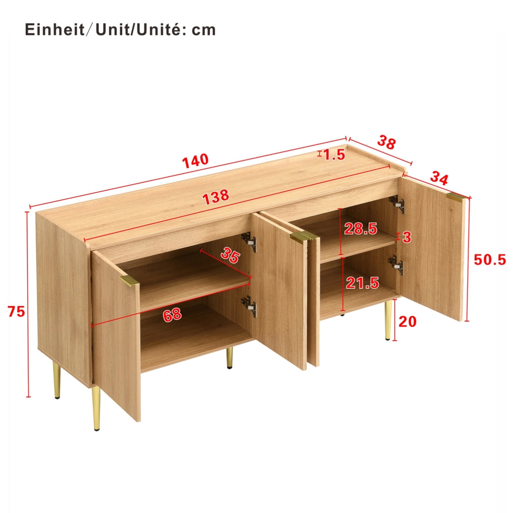 Credenza moderna 140 cm in MDF naturale con 4 ante