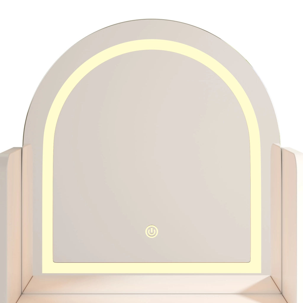 Toeletta con 3 cassetti; 2 vetrine e LED per camera da letto; 120×40×139.5 cm; bianco