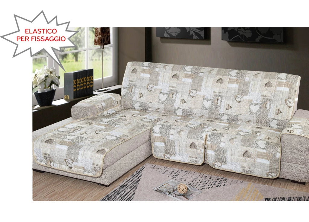 Copridivano Con Penisola Trapuntato Modello Kino Colore Beige - 190 cm - Beige